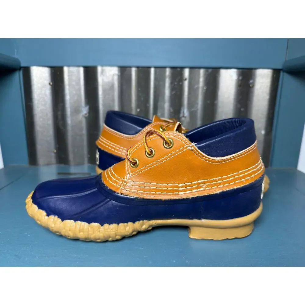 LL Bean Boots Womens 7 Low Top Blue Tan Moc Gumshoes Rain Duck Shoes Made in USA